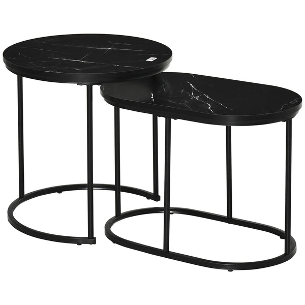 Elegant Black & Marble Effect Side Table Set