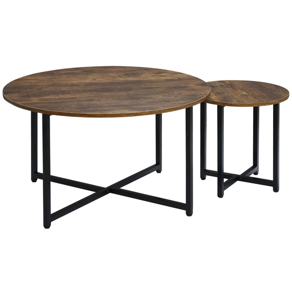 Industrial Coffee Table Set - Nest of Two Tables with Metal Frame