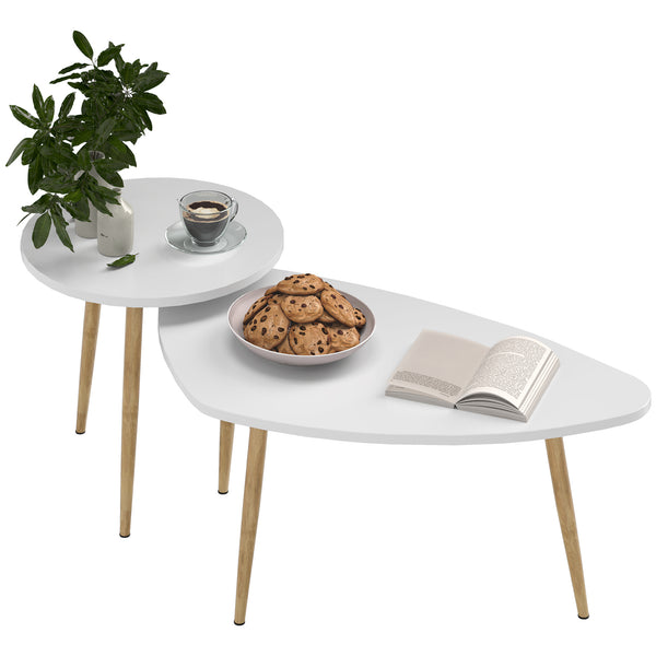 White & Wood Two-Person Nesting Table Set