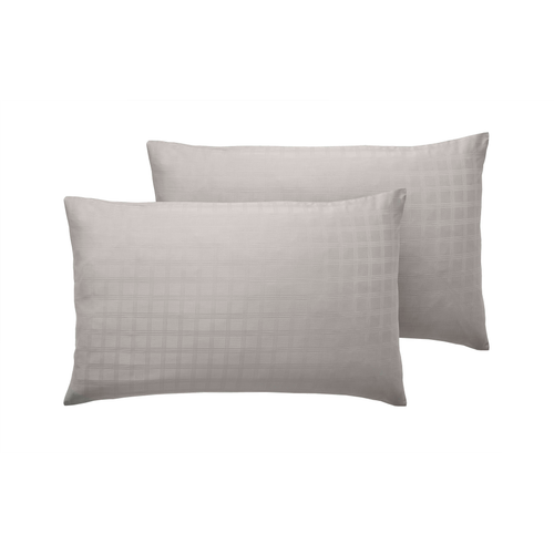 Satin Stripe Check Pillowcase Pair 400TC Silver Grey