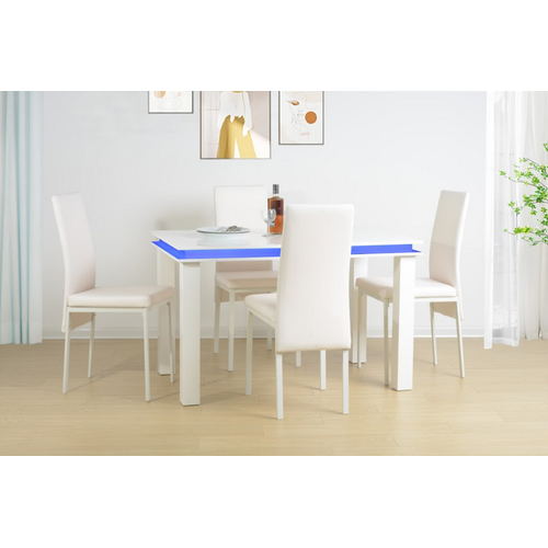 Modern 5-Piece Dining Set with Blue LED Lighting