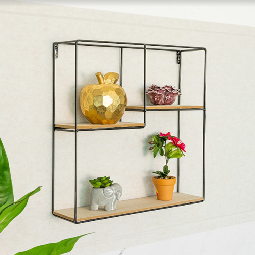 Black Multi-Section Wall Shelf - Compact Storage