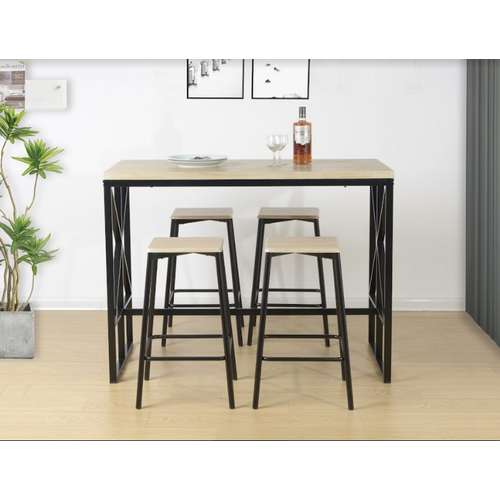 Oak 5-Piece Breakfast Bar Set with Comfortable Stools