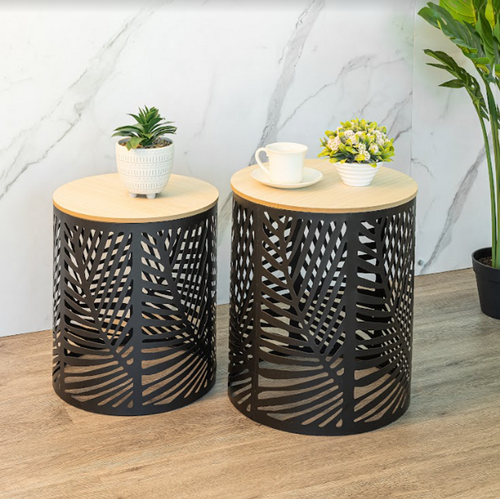 Unique Leaf-Cut Basket Tables - Set of 2