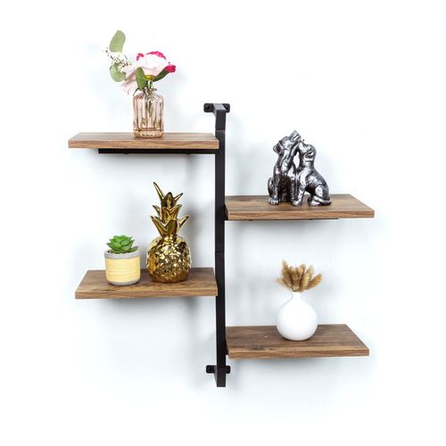 Dark Oak Tall 4 Tier Wall Shelf with Industrial Chic Look