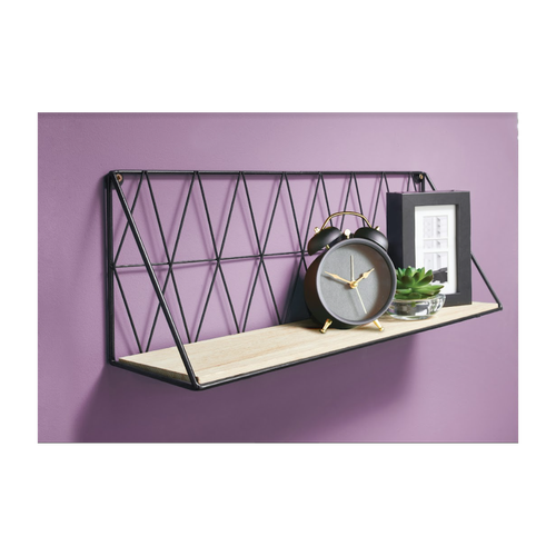 Sleek Zig-Zag Wooden Wall Shelf - Black