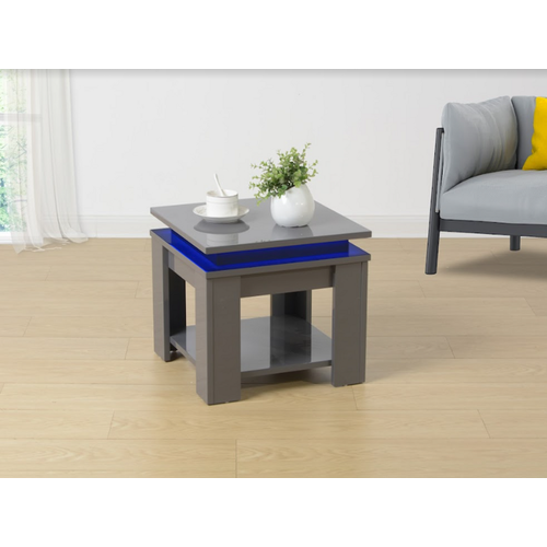 Grey Square Side Table with Blue LED Ambient Lighting