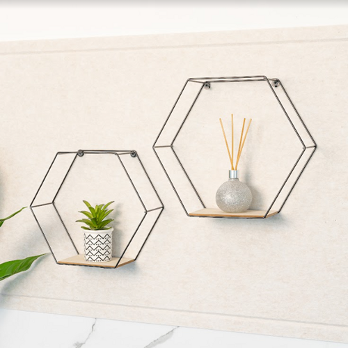 Modern Hexagonal Wall Shelves - Set of 2