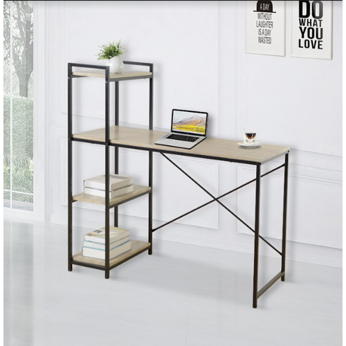 Stylish Home Study Desk with Side Shelves - Oak Finish