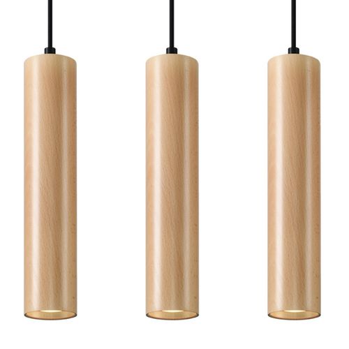 Natural Wood GU10 3-Light Pendant Light