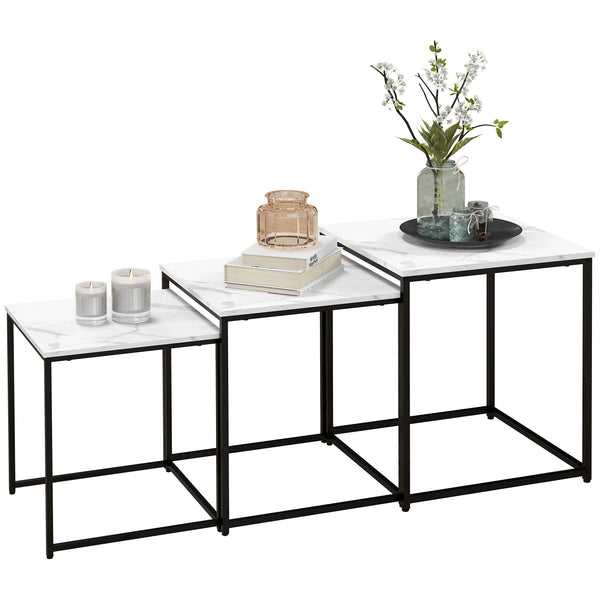 3-Table Side Table Set in White & Black - Adjustable & Stacking