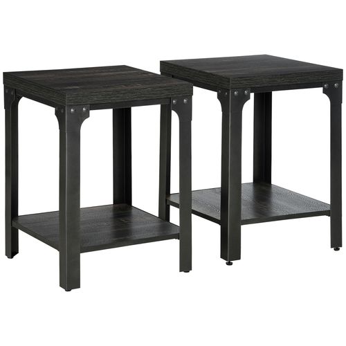 Industrial Metal Side Table Set - 2-Tier Storage Coffee Tables