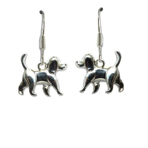 Walking Dog Silver Drop Earrings