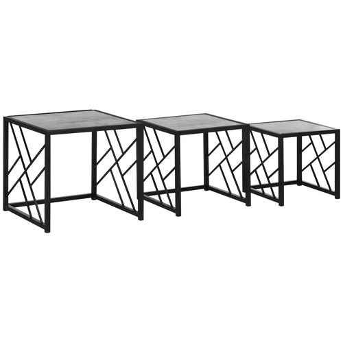 Grey Stacking Coffee Table Set - Minimal Design with Metal Frame