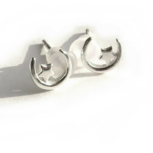 Sterling Silver Moon & Star Studs