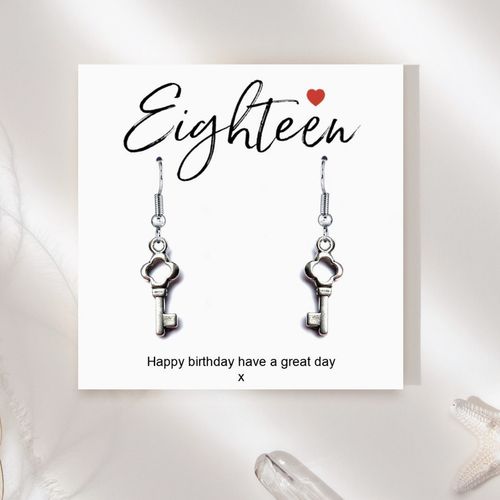 18th Birthday Heart Charm Earrings & Message Card