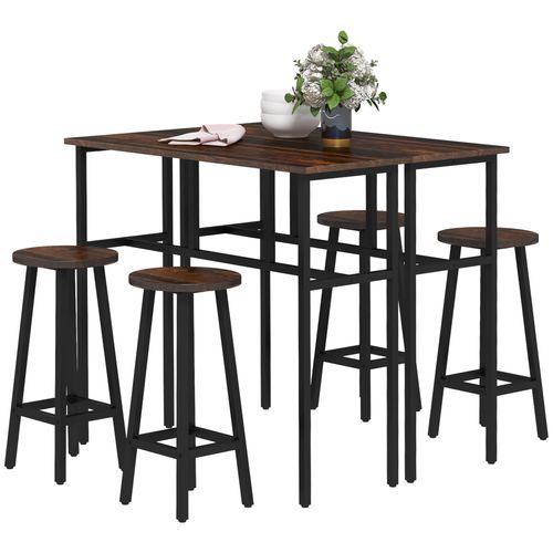 Rustic Brown Bar Table Set - 6-Piece Industrial Style