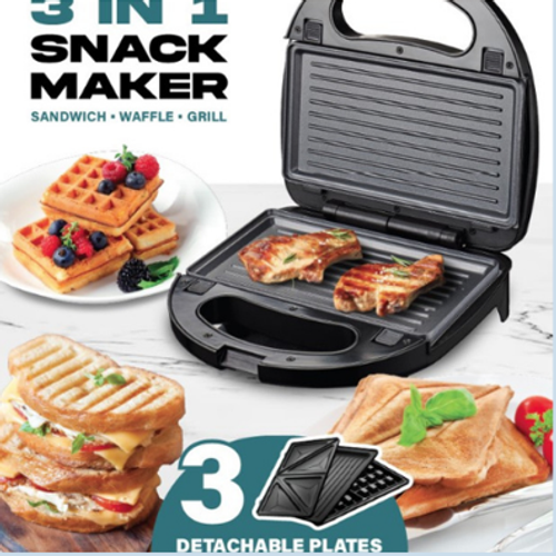 3-in-1 Sandwich Maker with Non-Stick Plates