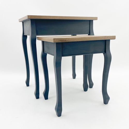 Wooden Nesting Tables - Blue - Set of 2