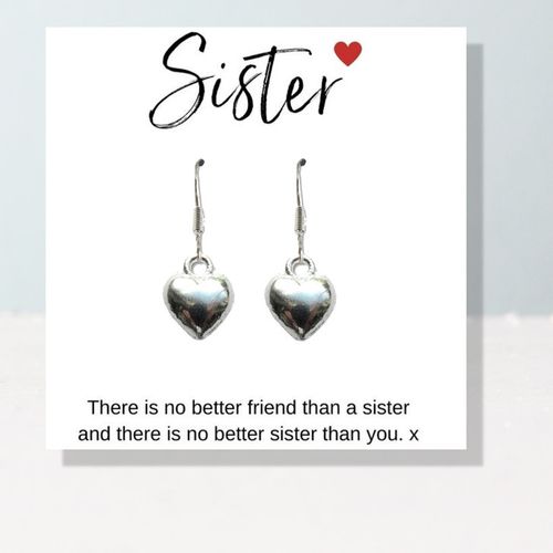 Sterling Silver Sister's Heart Studs