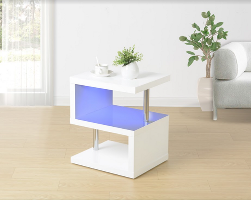 White Coffee Table with Blue LED Light and Adjustable Brightness