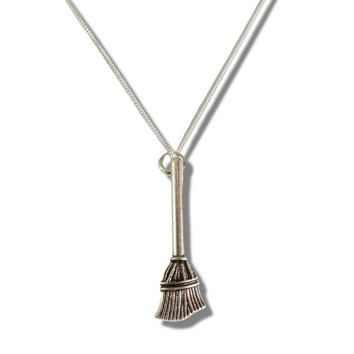 Broom Charm Silver Necklace - Fun Gift Idea