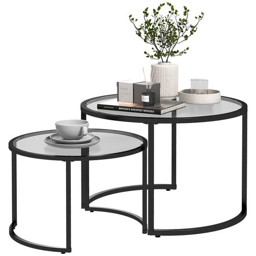 Clear & Black Glass Nesting Table Set - Strong Steel Frames