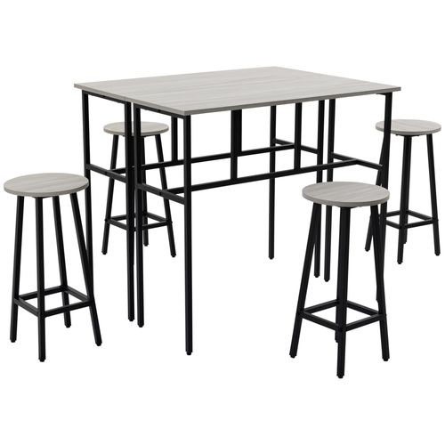 Modern Grey 6-Piece Bar Table Set with 4 Stools